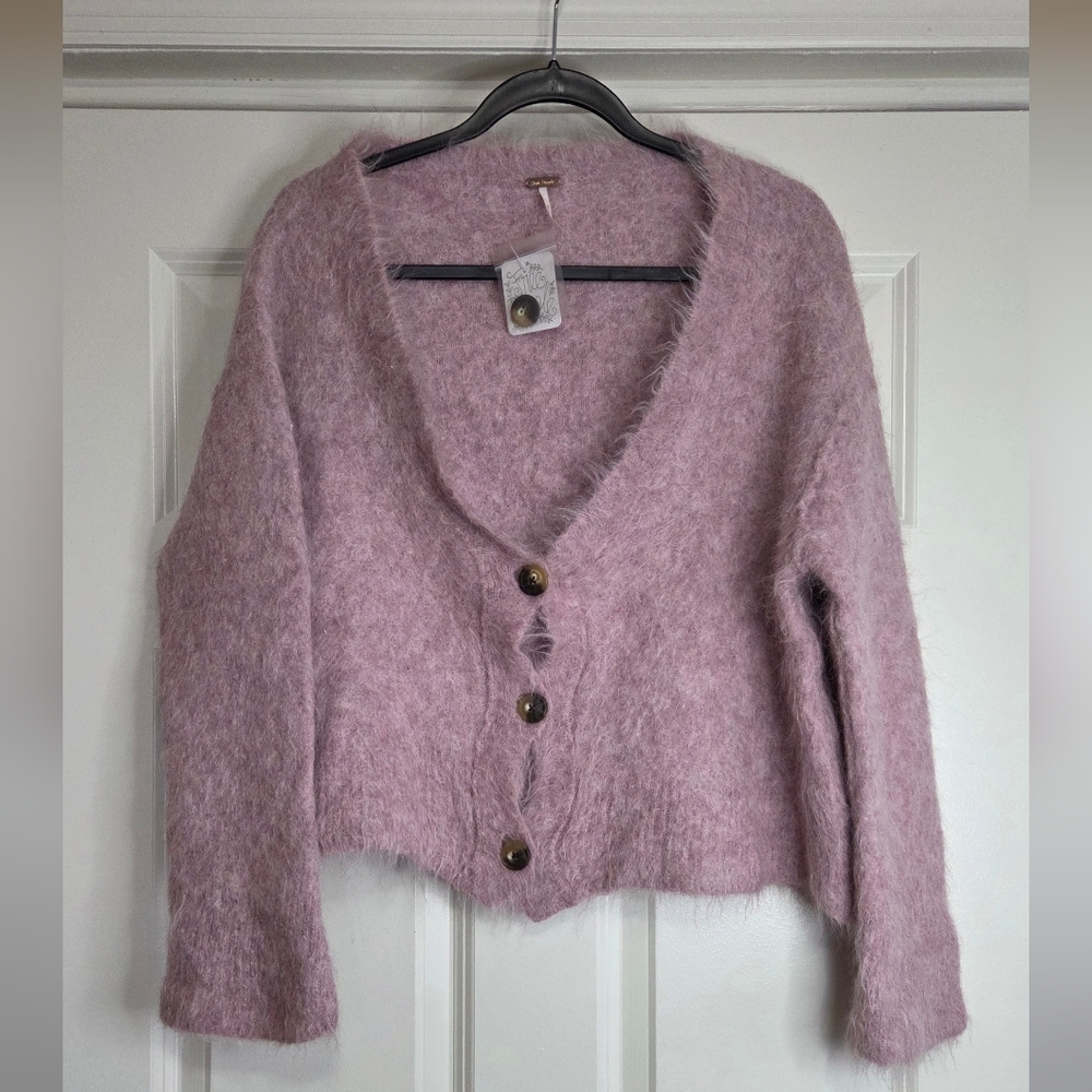 Free People Mauve Pink Alpaca Blend Cardigan Sweater - Size L